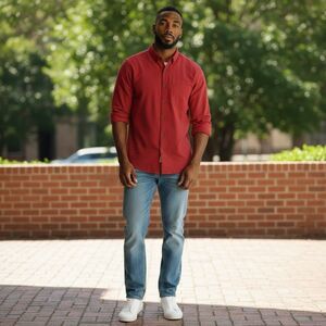 Mark Shale Sz Men's Large Button Up Shirt Orange/red